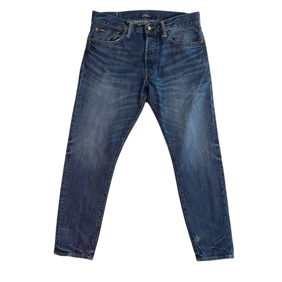 Polo Ralph Lauren Jeans Mens 33 The Sullivan Slim Crop Blue Distressed Buttonfly - Picture 1 of 16